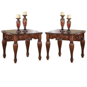 Home Square 2-Piece Furniture 24&quot Round End Table Set in Cherry
