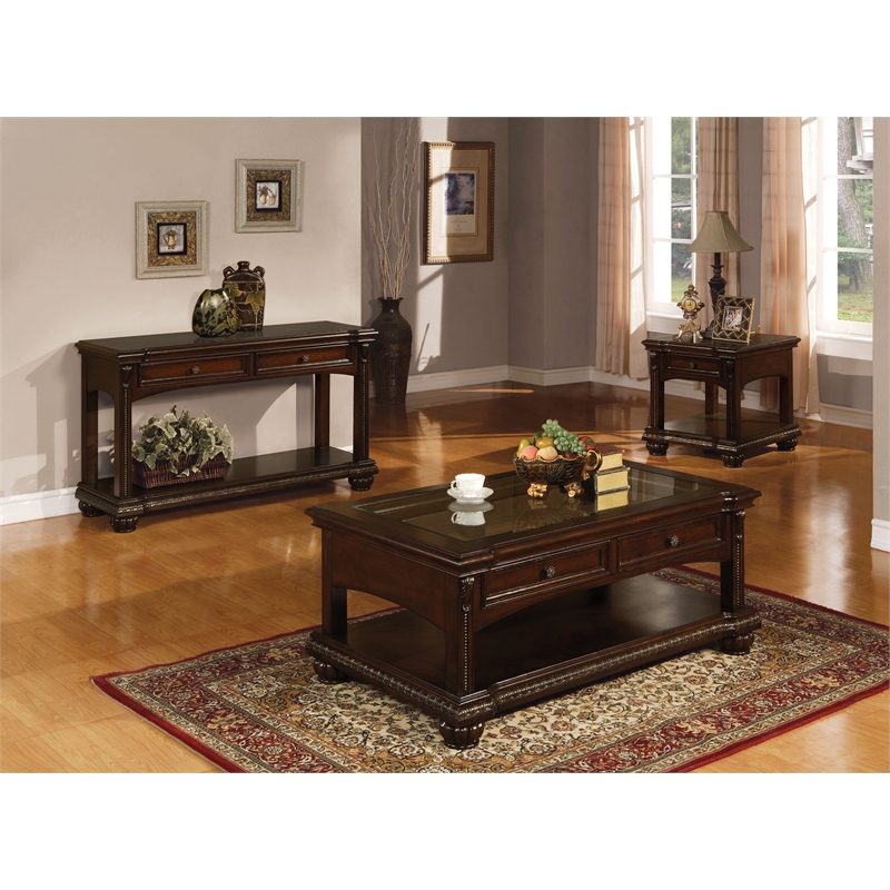Home Square 2-Piece Furniture Rectangular End Table Set in Cherry