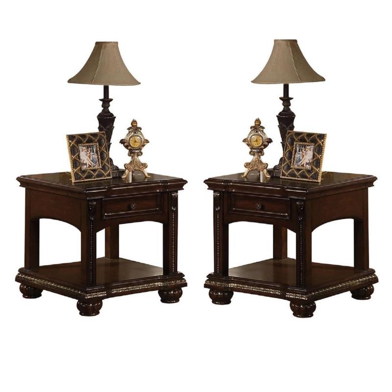 Home Square 2-Piece Furniture Rectangular End Table Set in Cherry