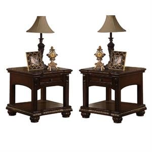 Home Square 2-Piece Furniture Rectangular End Table Set in Cherry