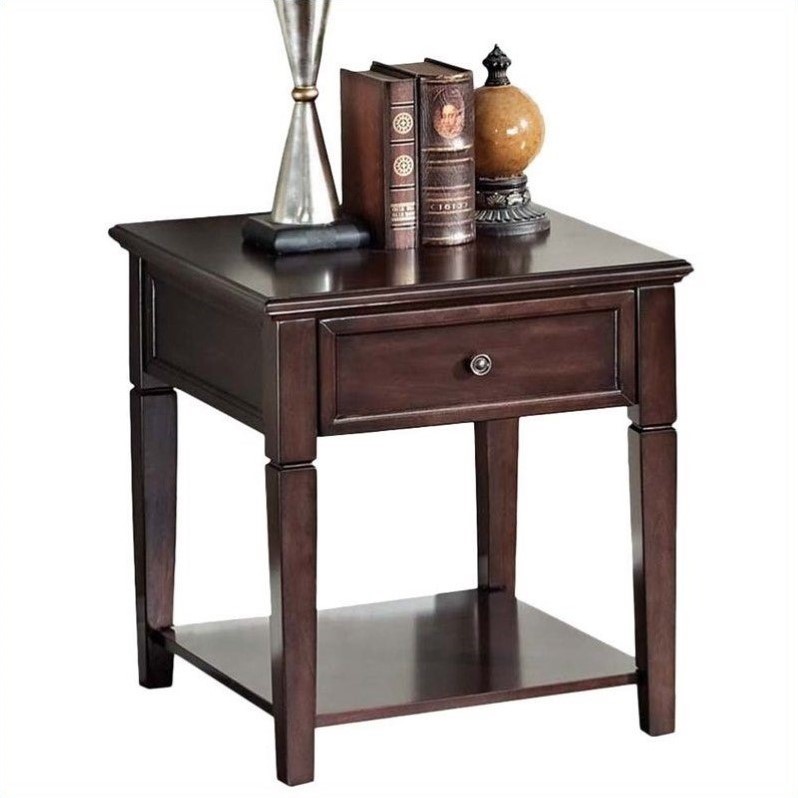 Home Square 2-Piece Furniture Basswood End Table Set in Walnut