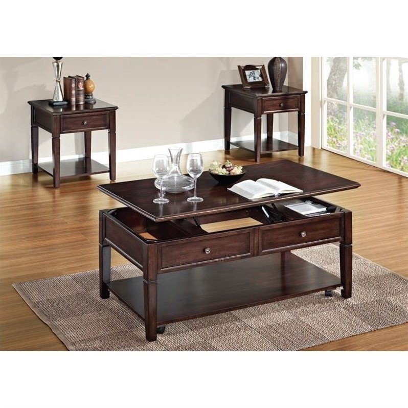 Home Square 2-Piece Furniture Basswood End Table Set in Walnut