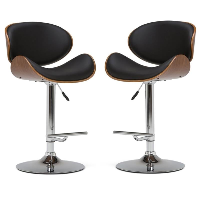 Home Square 2-Piece Faux Leather Adjustable Gas Lift Bar Stool Set in Black