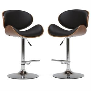 Home Square 2-Piece Faux Leather Adjustable Gas Lift Bar Stool Set in Black
