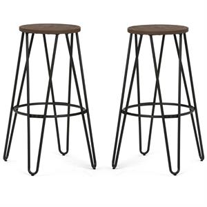 Home Square 2-Piece 30&quot Bar Stool Set in Cocoa Brown and Black