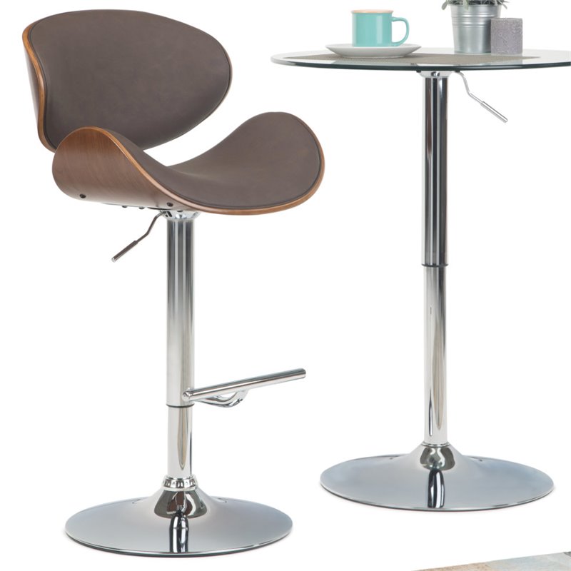 Home Square 2-Piece Faux Leather Adjustable Bar Stool Set in Brown