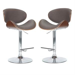 Home Square 2-Piece Faux Leather Adjustable Bar Stool Set in Brown
