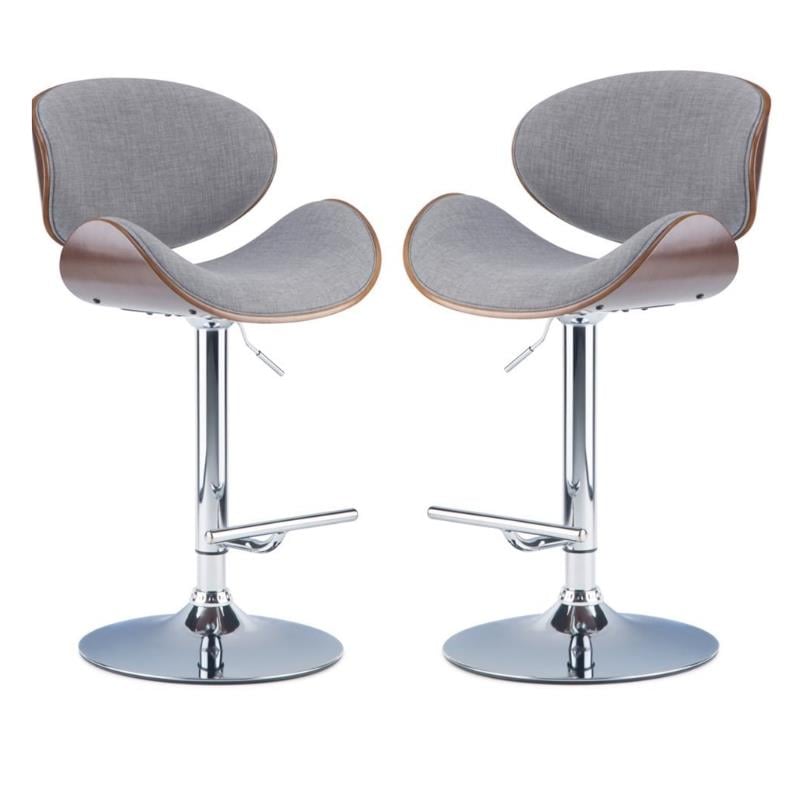 Home Square 2-Piece Adjustable Bar Stool Set in Gray and Brown