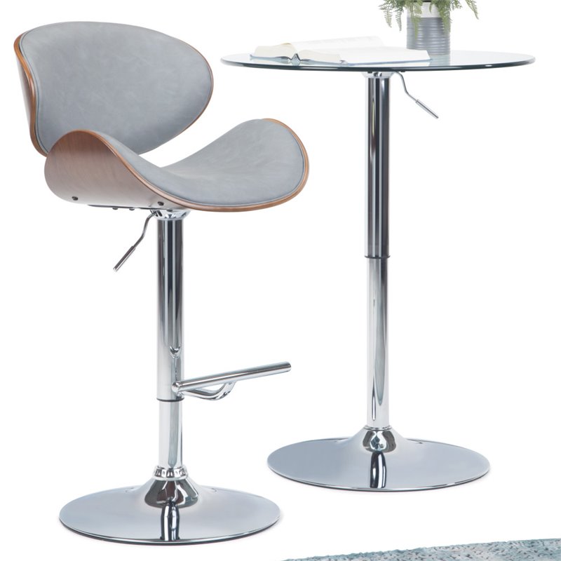 Home Square 2-Piece Faux Leather Adjustable Bar Stool Set in Stone Gray