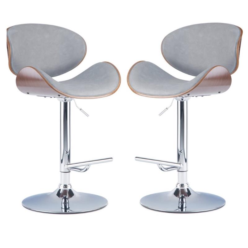 Home Square 2-Piece Faux Leather Adjustable Bar Stool Set in Stone Gray