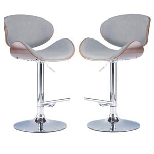 Home Square 2-Piece Faux Leather Adjustable Bar Stool Set in Stone Gray