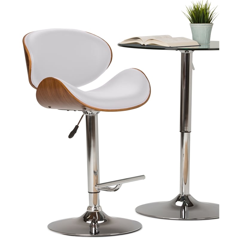 Home Square 2-Piece Bentwood Adjustable Gas-Lift Bar Stool Set in White