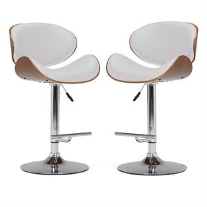 Home Square 2-Piece Bentwood Adjustable Gas-Lift Bar Stool Set in White