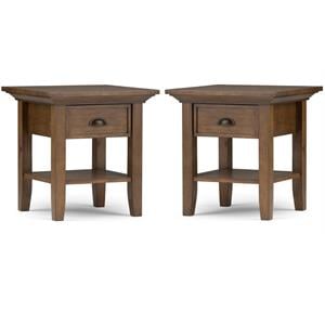 Home Square 2-Piece Wood 19&quot Square End Side Table Set in Rustic Natural Brown