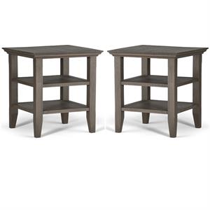 Home Square 2-Piece Wood 19&quot Square End Table Set in Farmhouse Gray