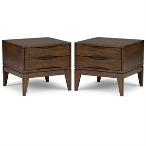 Home Square 2-Piece 22 &quot Square Modern End Side Table Set in Walnut Brown