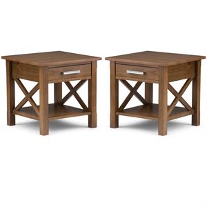Home Square 2-Piece Square End Table Set in Medium Saddle Brown