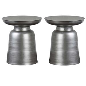 Home Square 2-Piece Modern Industrial 16 &quot Metal Accent Side Table Set in Silver