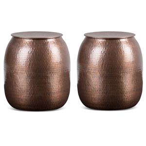 Home Square 2-Piece 19 &quot Metal Storage Accent Side Table Set in Antique Copper