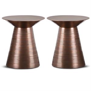 Home Square 2-Piece 18 &quot Metal Accent Side Table Set in Aged Copper