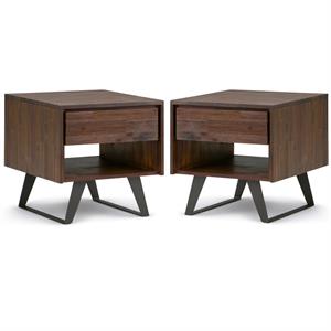 Home Square 2-Piece 1-Drawer End Table Set in Distressed Charcoal Brown