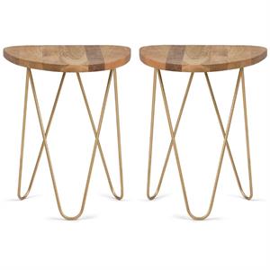 Home Square 2-Piece 18&quot Accent Side Table Set in Natural and Gold