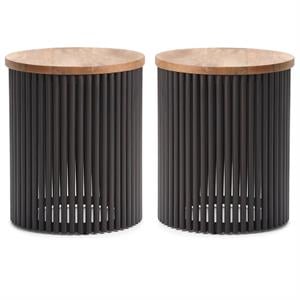 Home Square 2-Piece 18 &quot Accent Side Table Set in Natural and Black