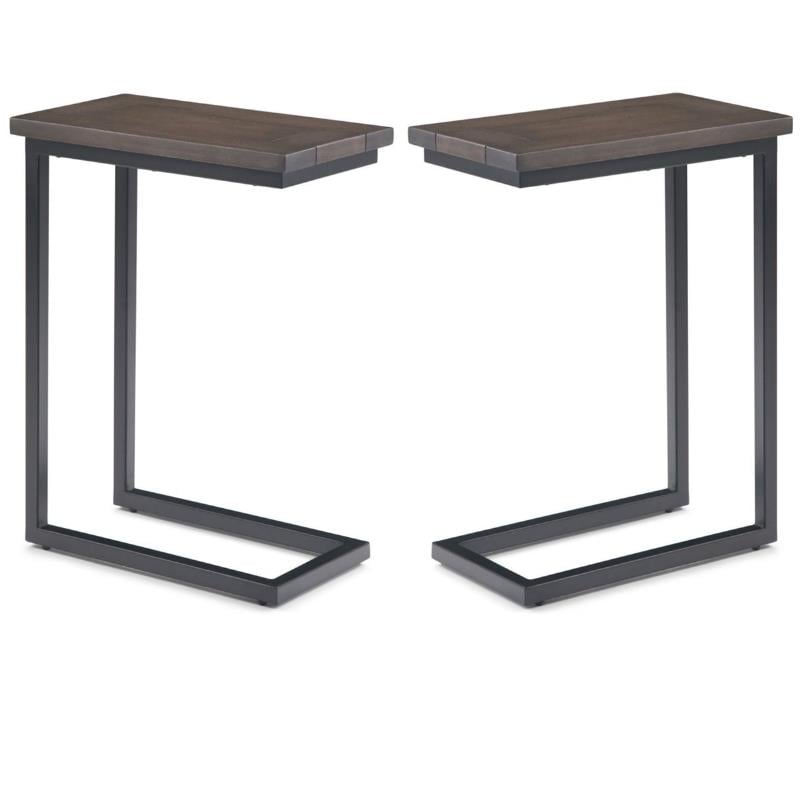 Home Square 2-Piece Contemporary End Table Set in Walnut and Black