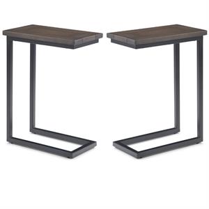 Home Square 2-Piece Contemporary End Table Set in Walnut and Black