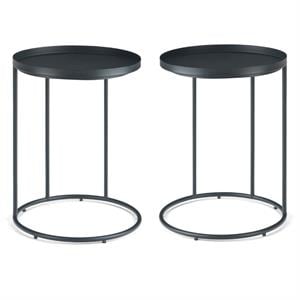 Home Square 2-Piece Industrial 18 &quot Metal Accent Side Table Set in Black