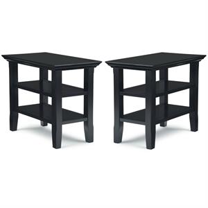 Home Square 2-Piece Wood 14&quot Rectangle Narrow Side Table Set in Black