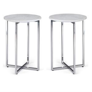 Home Square 2-Piece 18&quot Accent Side Table with Chrome Base Set in White & Silver