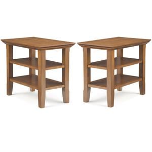 Home Square 2-Piece 14&quot Rectangle Narrow Side Table Set in Light Golden Brown
