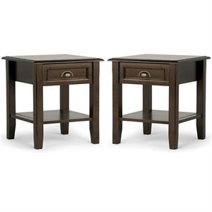 Home Square 2-Piece 18&quot Square Transitional End Side Table Set in Mahogany Brown