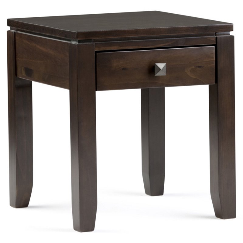 Home Square 2-Piece End Table with Storage Drawer Set in Mahogany Brown