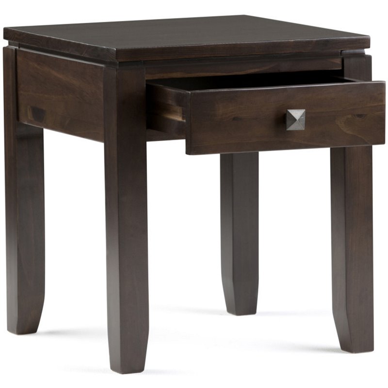 Home Square 2-Piece End Table with Storage Drawer Set in Mahogany Brown