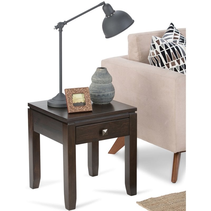Home Square 2-Piece End Table with Storage Drawer Set in Mahogany Brown