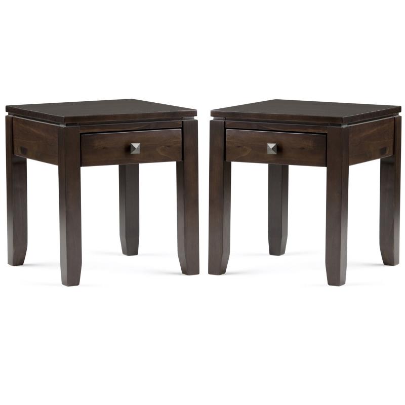 Home Square 2-Piece End Table with Storage Drawer Set in Mahogany Brown