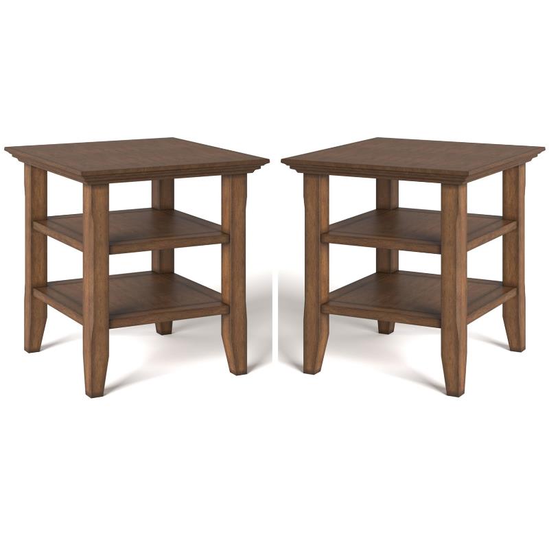 Home Square 2-Piece Square Transitional End Table Set in Rustic Natural Brown