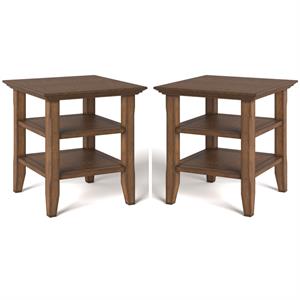 Home Square 2-Piece Square Transitional End Table Set in Rustic Natural Brown