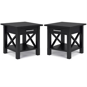 Home Square 2-Piece Solidwood Wide End Table with Storage Set in Black