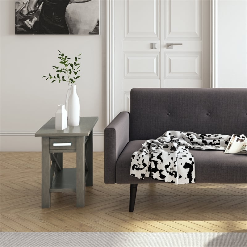 Home Square 2-Piece Narrow End Table with Storage Set in Farmhouse Gray