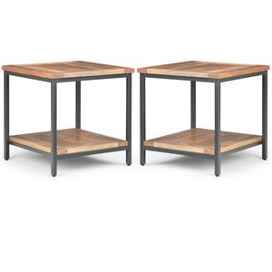 Home Square 2-Piece Wood & Metal 22&quot Square Industrial End Table Set in Natural