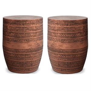Home Square 2-Piece 15 &quot Metal Large Accent Side Table Set in Antique Copper