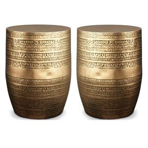 Home Square 2-Piece 15 &quot Metal Large Accent Side Table Set in Antique Gold