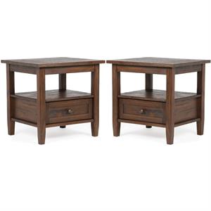 Home Square 2-Piece Wood 20&quot Rectangle End Table Set in Charcoal Brown