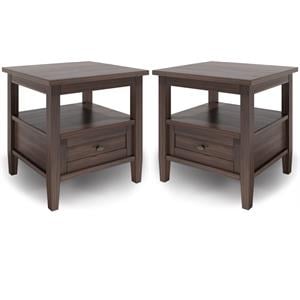 Home Square 2-Piece Wood 20&quot Rectangle End Table Set in Warm Walnut Brown
