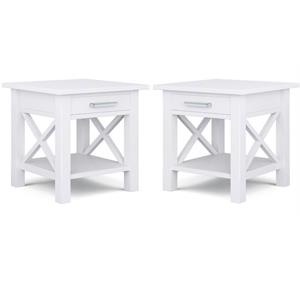 Home Square 2-Piece 21&quot Square Contemporary Solid Wood End Table Set in White