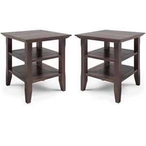 Home Square 2-Piece Wood 19&quot Square End Table Set in Warm Walnut Brown