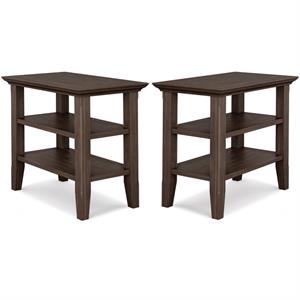 Home Square 2-Piece Wood 14&quot Rectangle Narrow Side Table Set in Farmhouse Brown